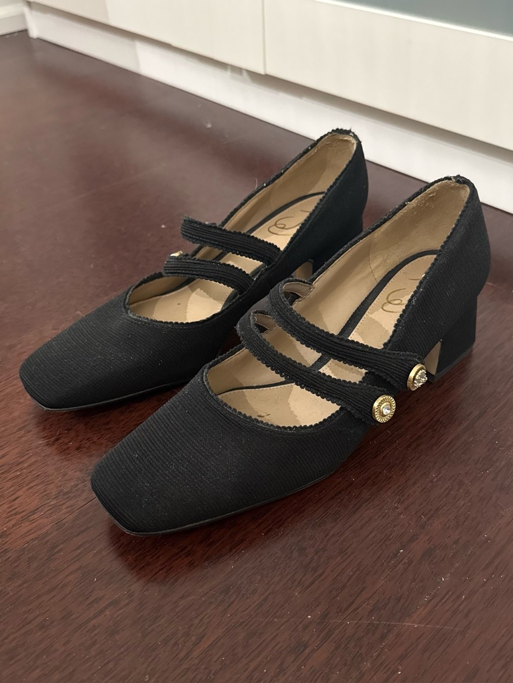 Sam Edelman Black Double-Strap Mary Jane Block Heels - Picture 3 of 5